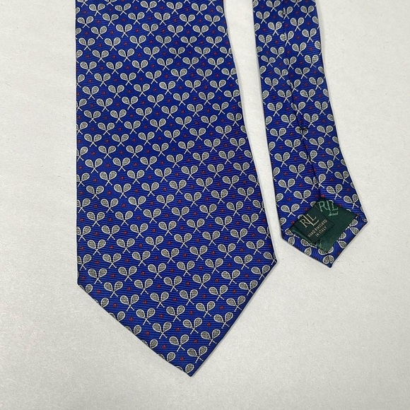 Lauren Ralph Lauren Tie Blue Tennis Rackets Made In Italy 100% Silk New NWT - Picture 1 of 6